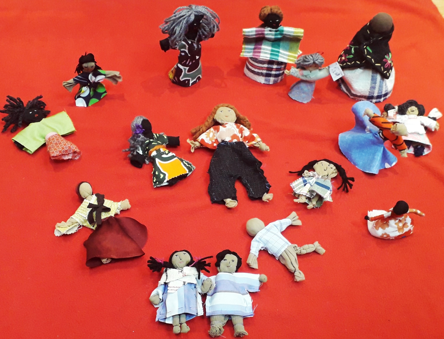 Arpillera dolls made by participants during the workshop facilitated by Roberta Bacic. (Photo: Jimena Pardo)