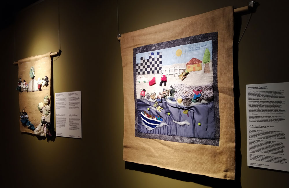 Arpilleras from the Conflict Textiles collection on display as part of the 