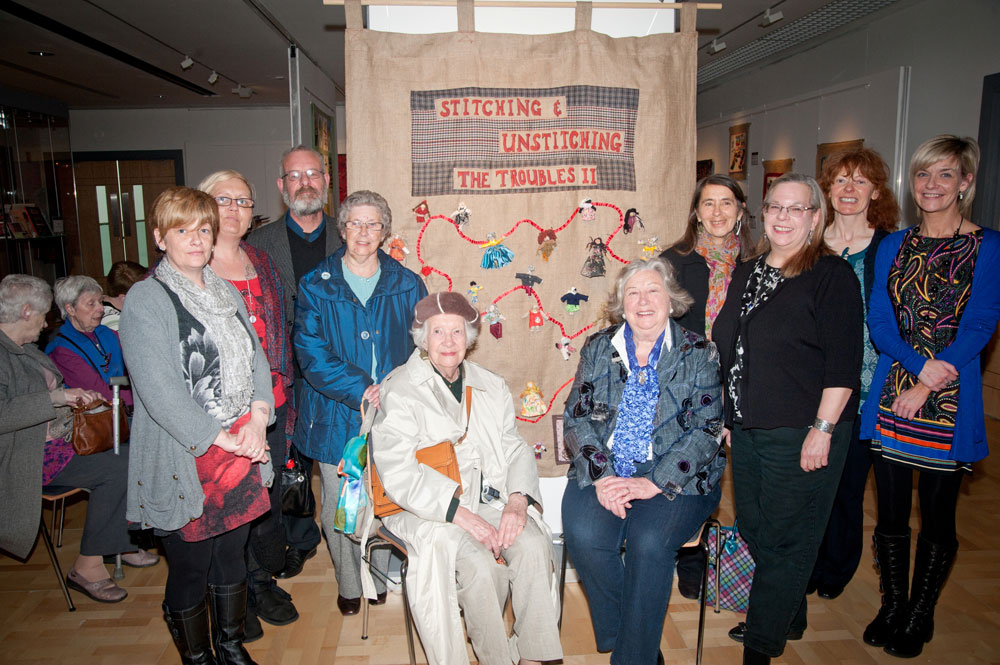 Participants who created new textiles pictured at the launch of the exhibition: 'Stitching and Unstitching The Troubles exhibition - Phase 2', at the Braid, Ballymena, April 2013