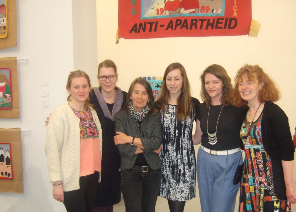 The exhibition team from the Department of International politics at the launch: (L - R) Danielle House, Dr Berit Bliesemann de Guevara, Roberta Bacic, Curator; Christine Andrä, Lydia Cole and Breege Doherty, Assistant Curator. (Photo: Elsie Dolan)