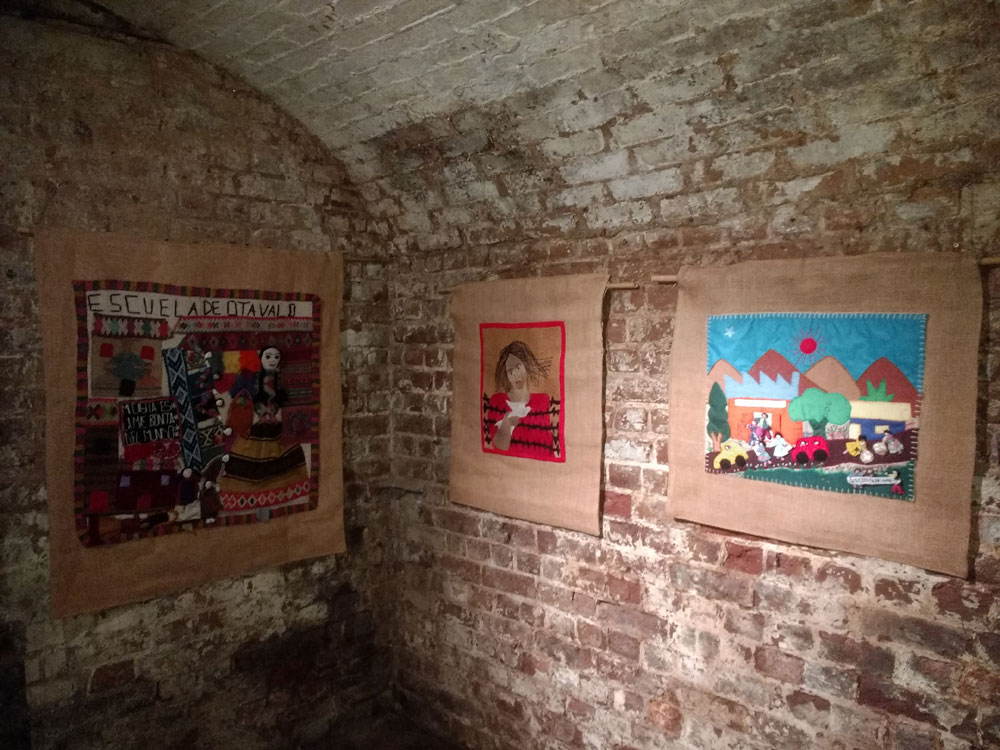 Conflict Textiles arpilleras on display in the Crypt Gallery, London, as part of the exhibition 'Latin American Myth Deconstruction'. (Photo: Elsie Doolan) 