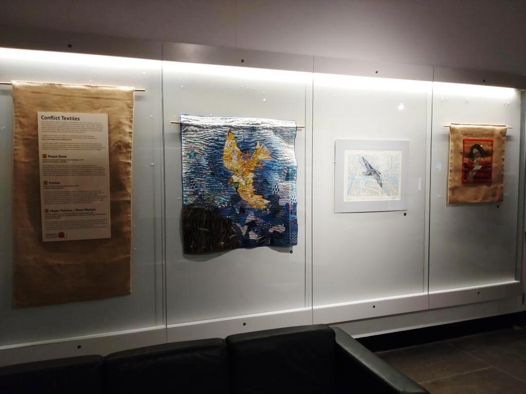 The current Conflict Textiles installation on display at the Ulster Museum challenges us to
broaden our perception of traditional dove imagery. (Photo: Karen Logan)