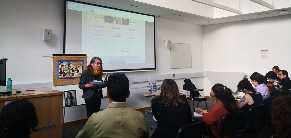 Conflict Textiles curator Roberta Bacic engaging with attendees during her keynote address at the PILAS Conference 2023. (Photo: Daniela Suarez Vargas)