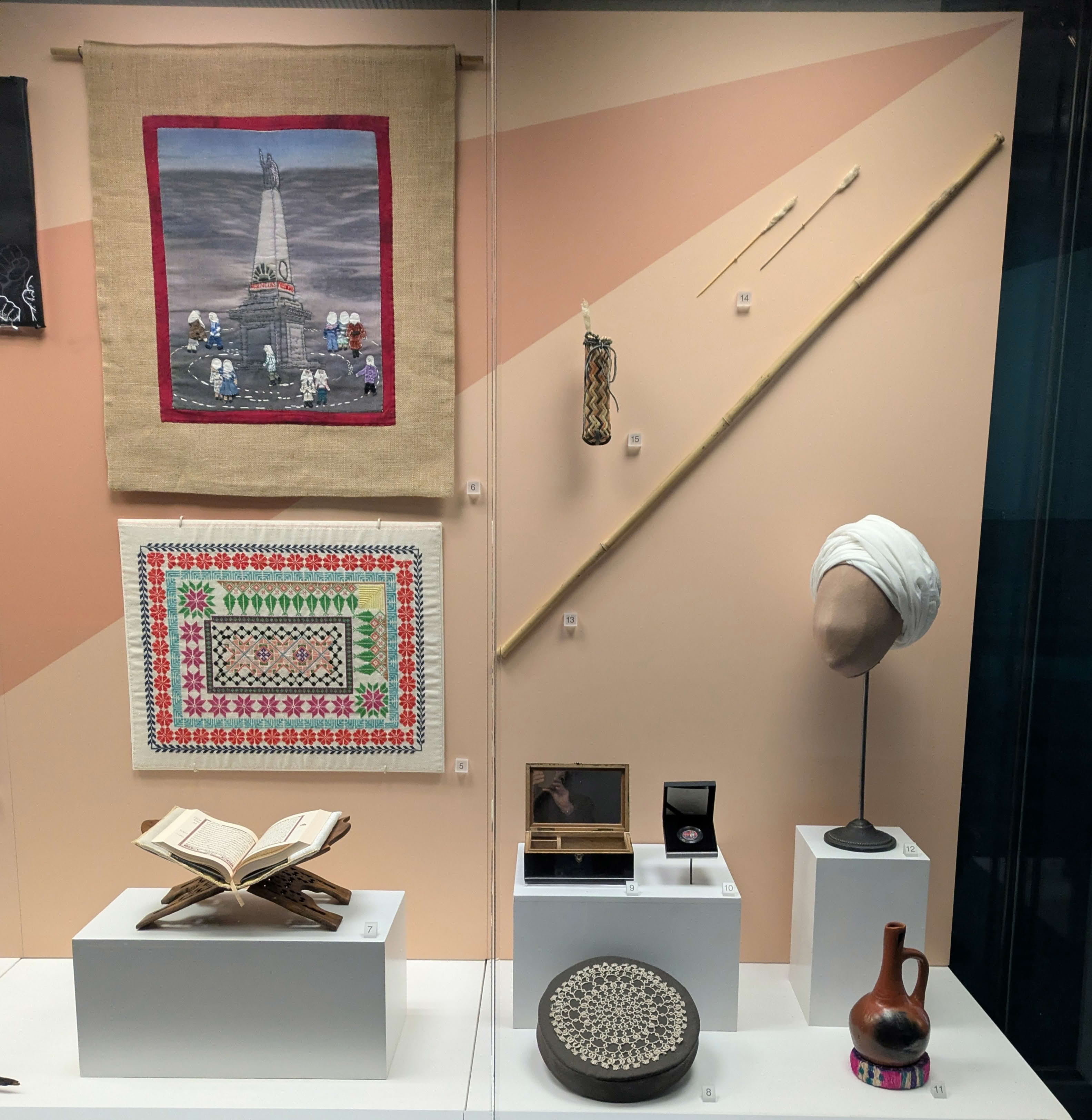 Image of the Conflict Textiles pieces on display at the Inclusive Global Histories Trail at the Ulster Museum (Photo: Roberta Bacic)