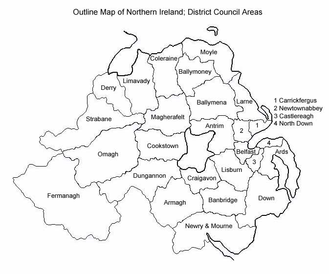 Cain Map Outline Map Of Northern Ireland District Council Areas