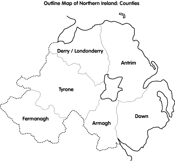 Cain Maps Outline Map Of Northern Ireland Counties