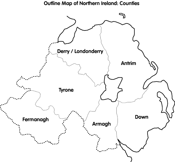 Ulster County Ireland Map Cain: Maps: Outline Map Of Northern Ireland; Counties